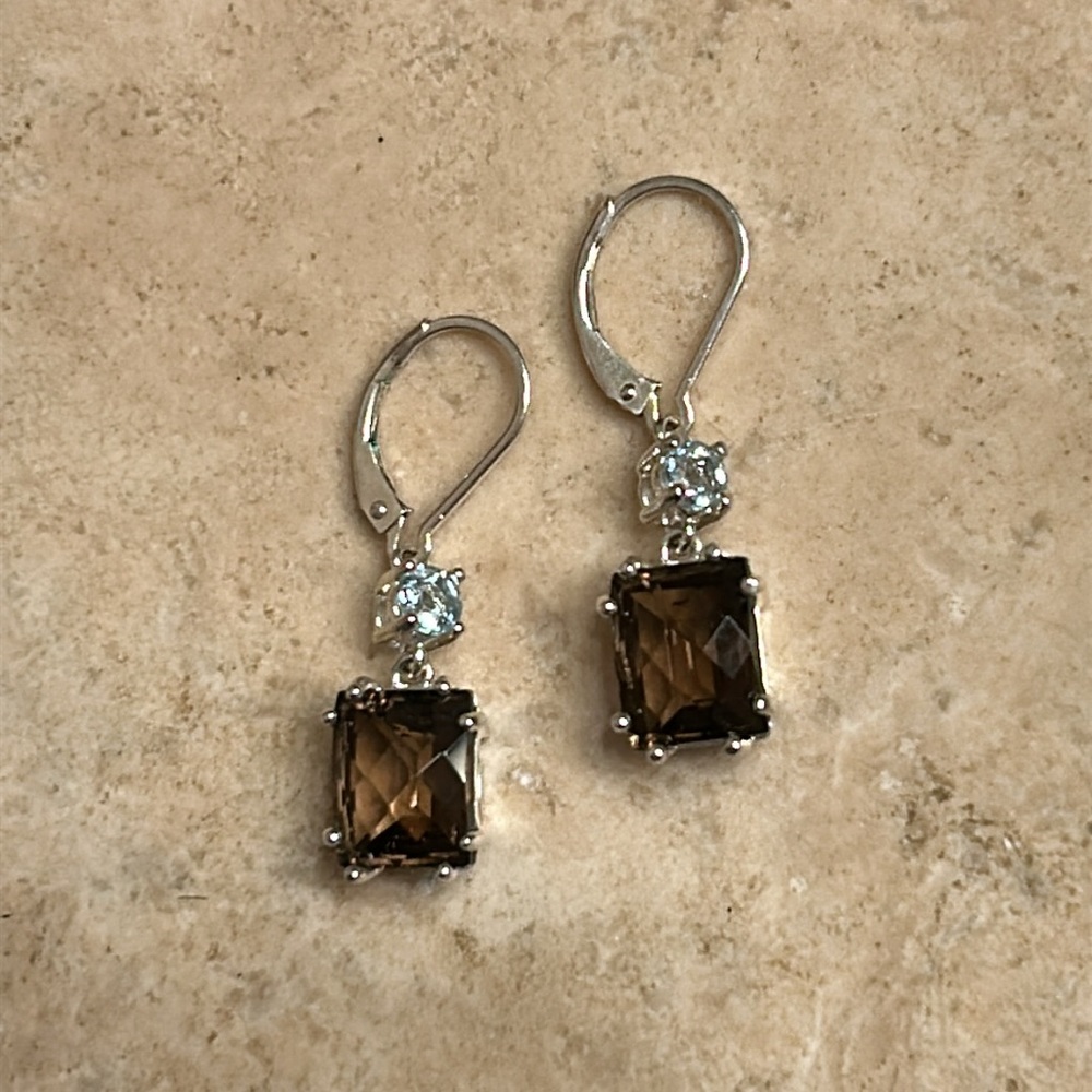 Ross Simon Smokey Quartz Aquamarine earrings - Picture 3 of 8